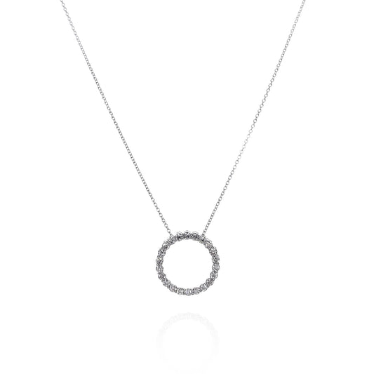 14k White Gold 16-18" 2.25mm Diamond Open Circle Pendant Necklace