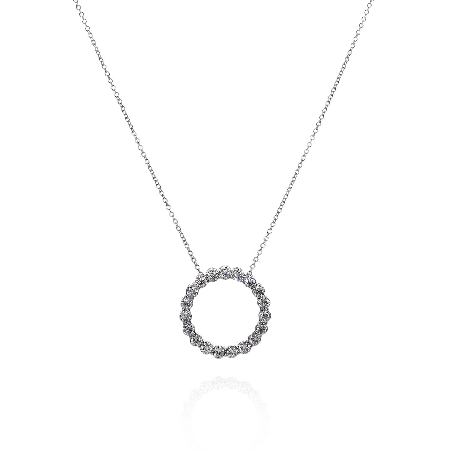 14k White Gold Adjustable 16-18" 2.7mm Diamond Circle Pendant Necklace