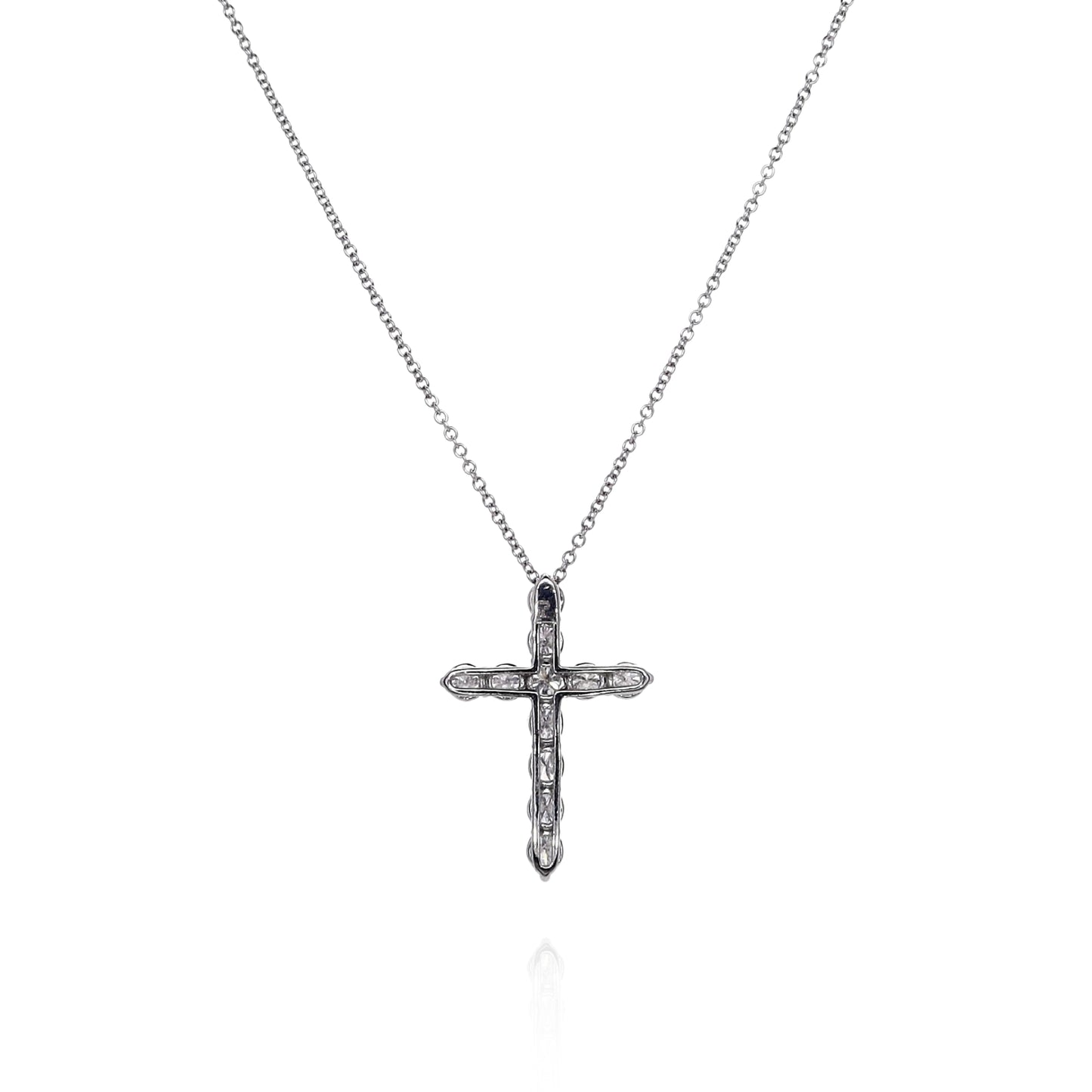 14k White Gold 18" 1ct Diamond Cross Pendant Necklace