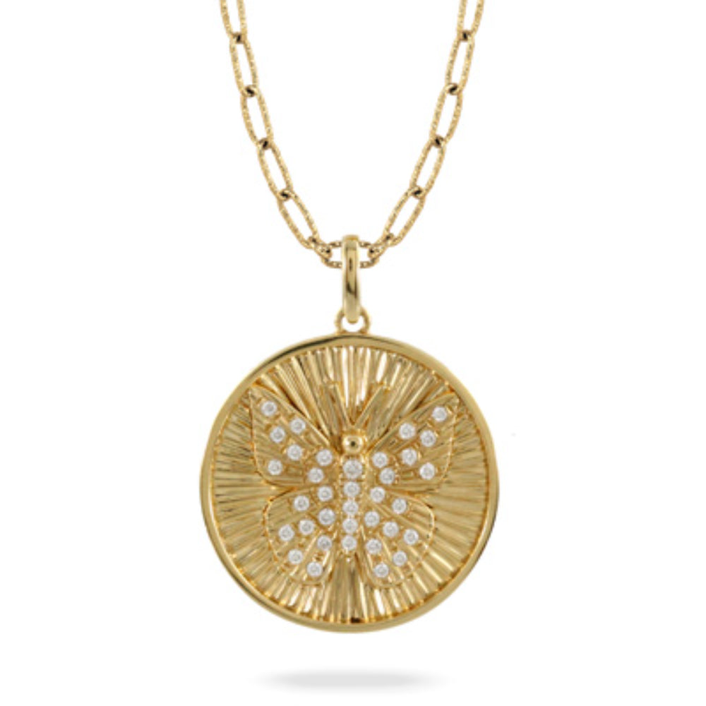18k Diamond Butterfly Medallion Pendant Necklace