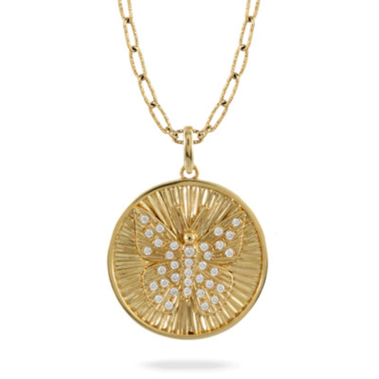 18k Diamond Butterfly Medallion Pendant Necklace