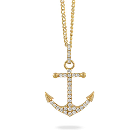 18k Gold Diamond Anchor Pendant Necklace