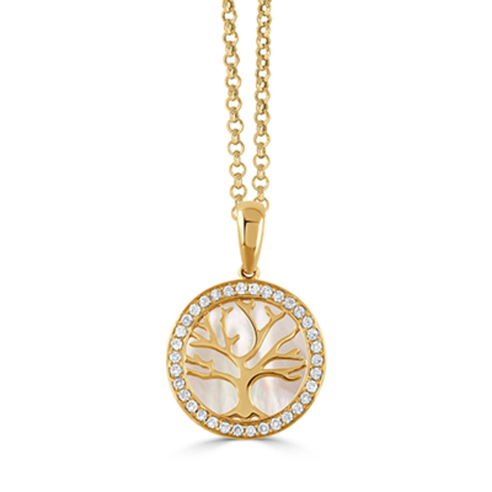 Doves 18k Mother-of-Pearl Tree of Life Necklce