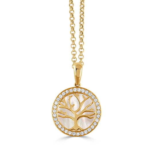 Doves 18k Mother-of-Pearl Tree of Life Necklce