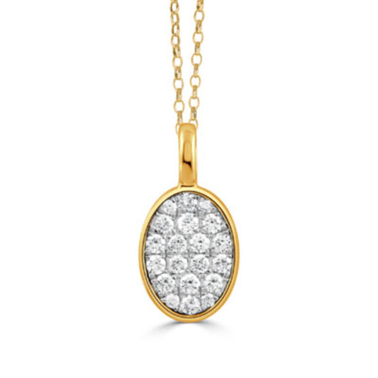18k Gold Oval Diamond Cluster Pendant Necklace