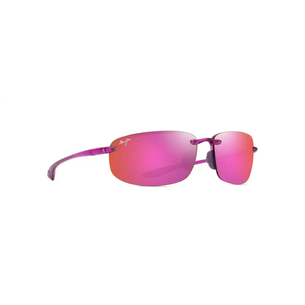 Ray-Ban rimless sunglasses with a vibrant pink and purple frame and mirrored pink lenses, shown on a plain white background.