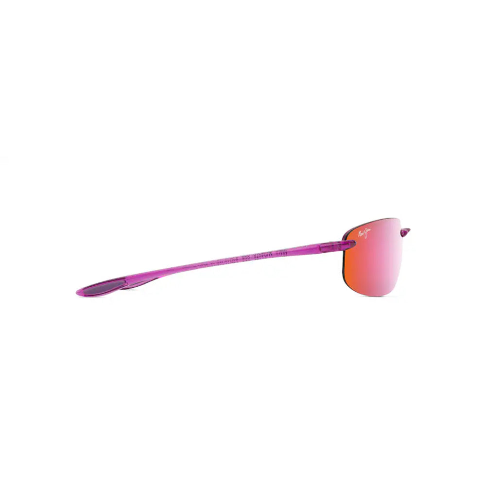 Ray-Ban Clubmaster sunglasses with a vibrant magenta-purple metal frame and mirrored pink lenses, shown from a side profile on a white background.