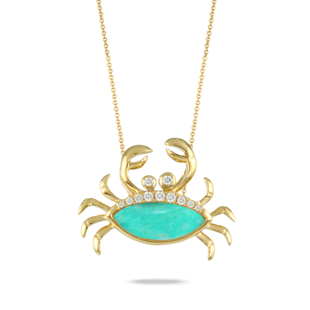 Doves 18k Gold Amazonite and Diamond Crab Pendant Necklace
