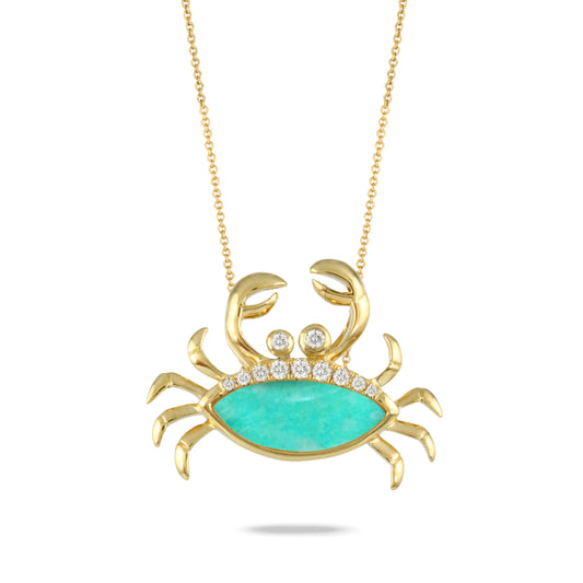 Doves 18k Gold Amazonite and Diamond Crab Pendant Necklace