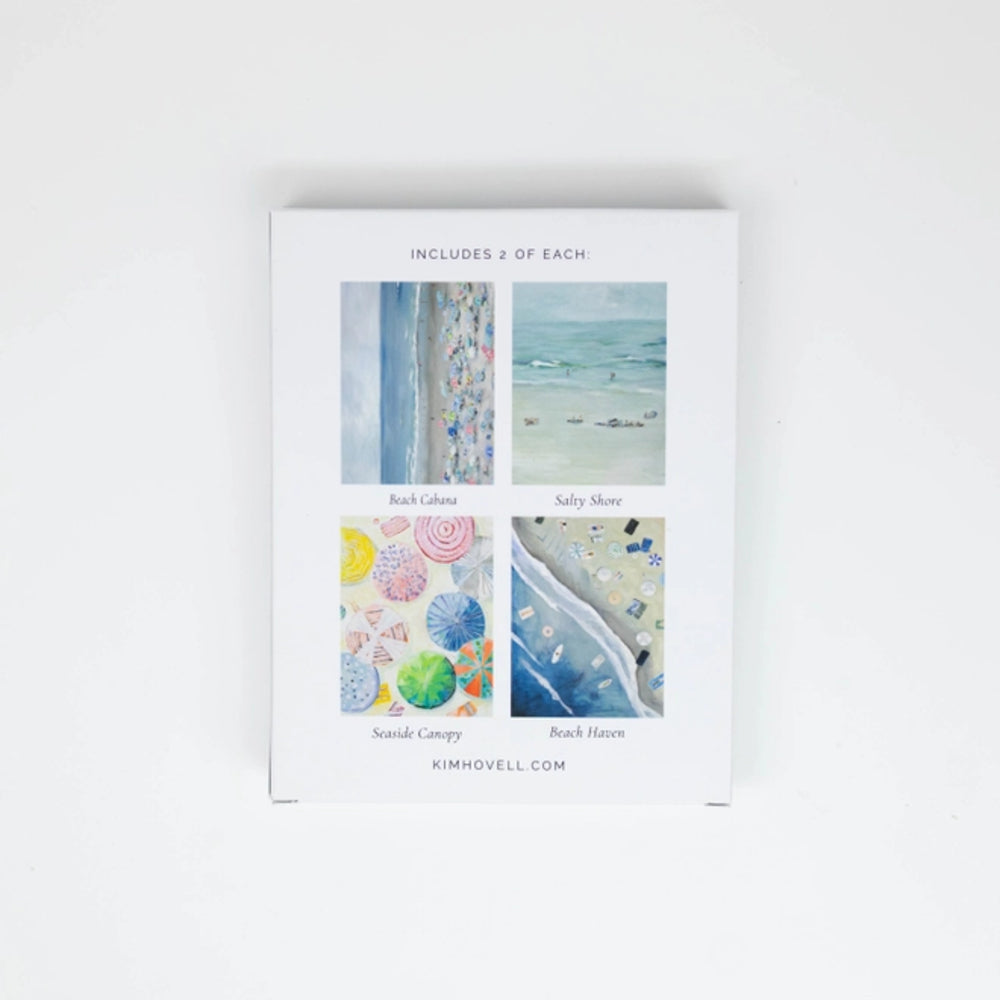Packaging for art prints with beach-themed designs on a white background