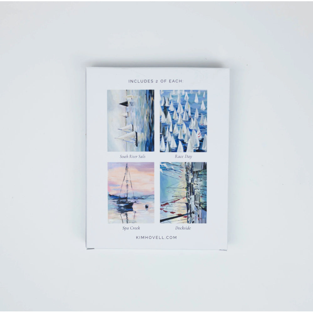 Set of four framed artworks with sailboat illustrations on a white background