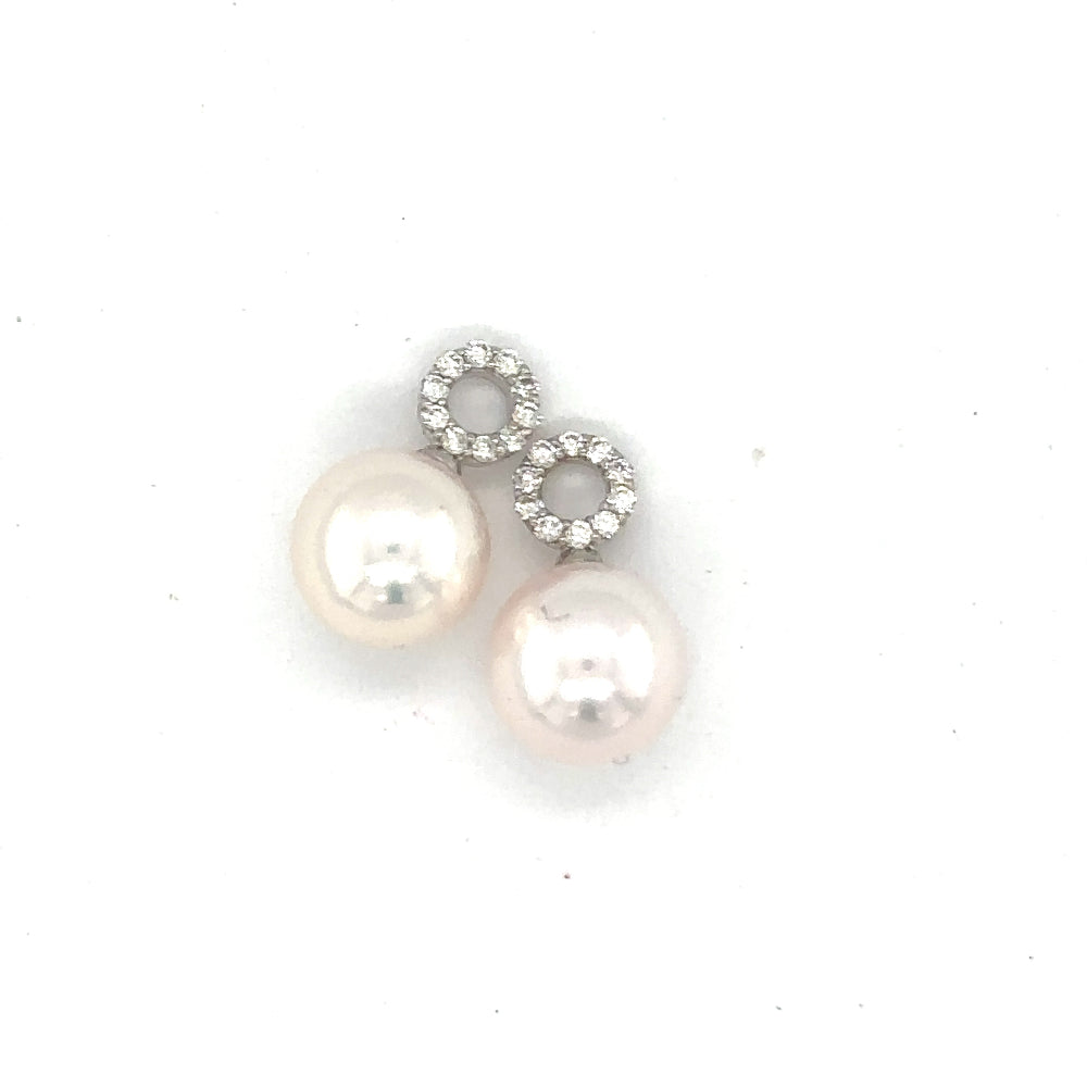 14W Japanese Cultured  Pearl & Diamond Drop Ear Charms