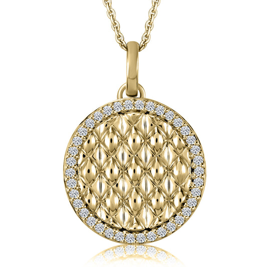 A. Jaffe 14k Round Quilted Pendant with Diamond Border