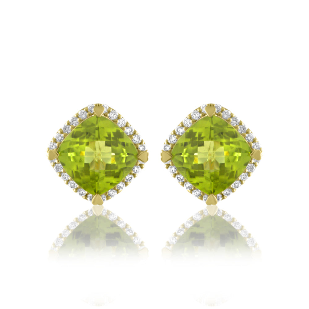 Lisa Nik 18k Peridot and Diamond Halo Stud Earrings