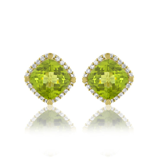 Lisa Nik 18k Peridot and Diamond Halo Stud Earrings