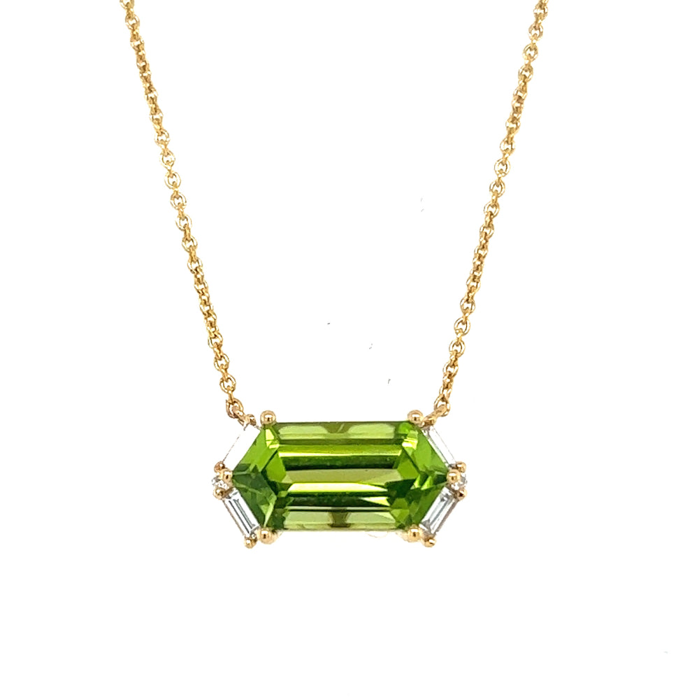 Lisa Nik 18k Gold Peridot and Diamond Pendant Necklace
