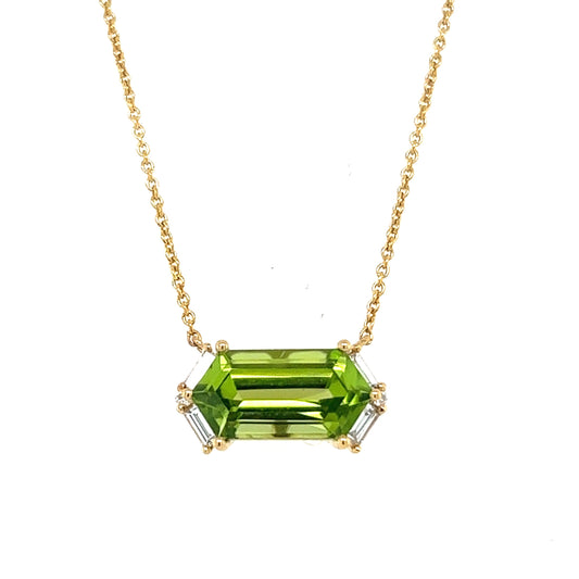Lisa Nik 18k Gold Peridot and Diamond Pendant Necklace