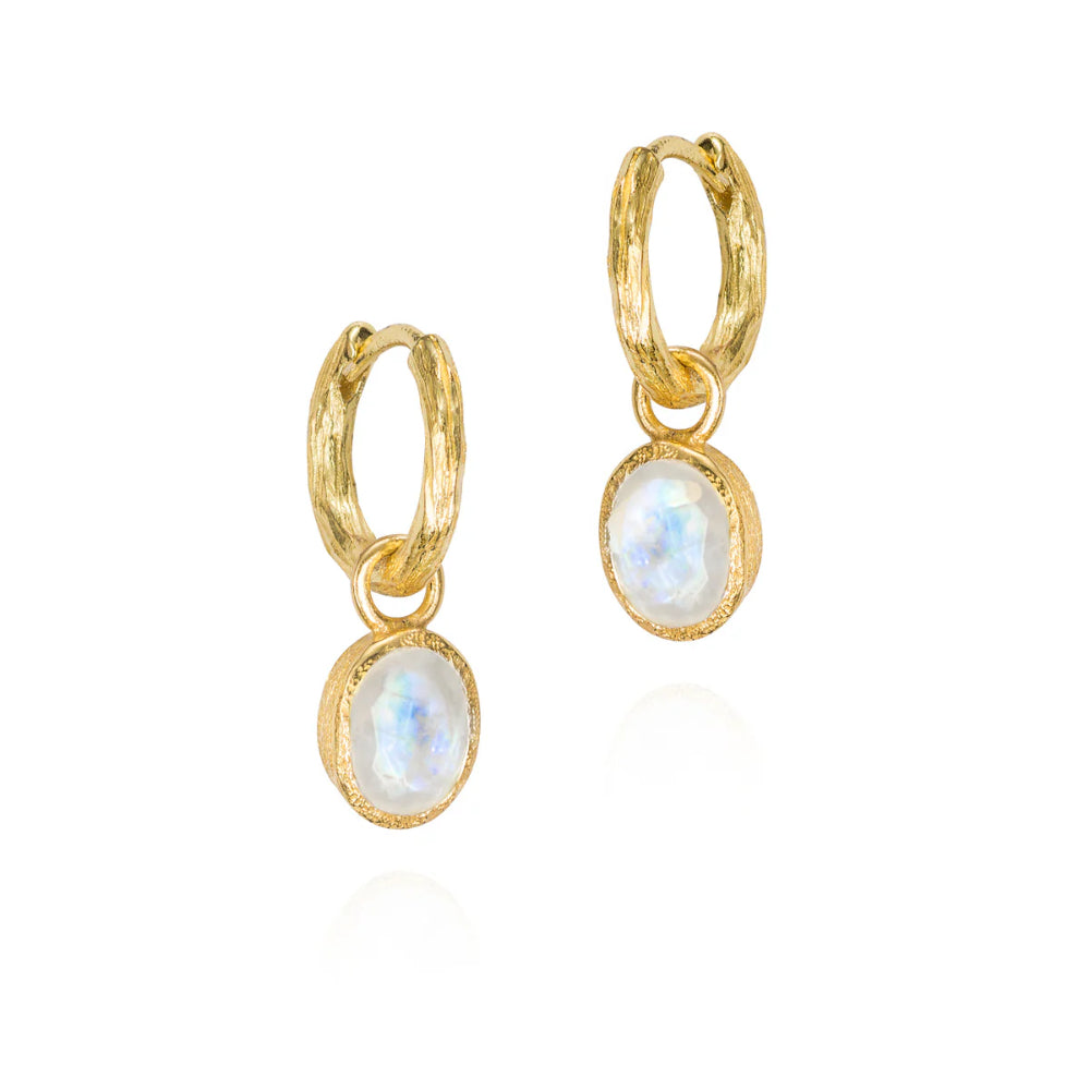 A pair of gold-tone rainbow moonstone drop earrings from Jorge Revilla's Zen Collection.