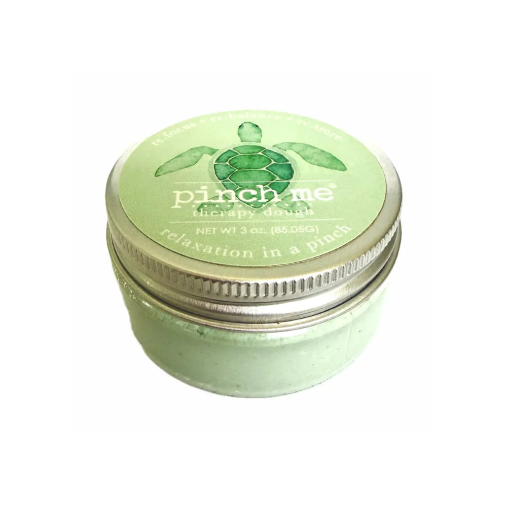 Pinch Me 3 oz. Therapy Dough - Turtle jar on a white backround.