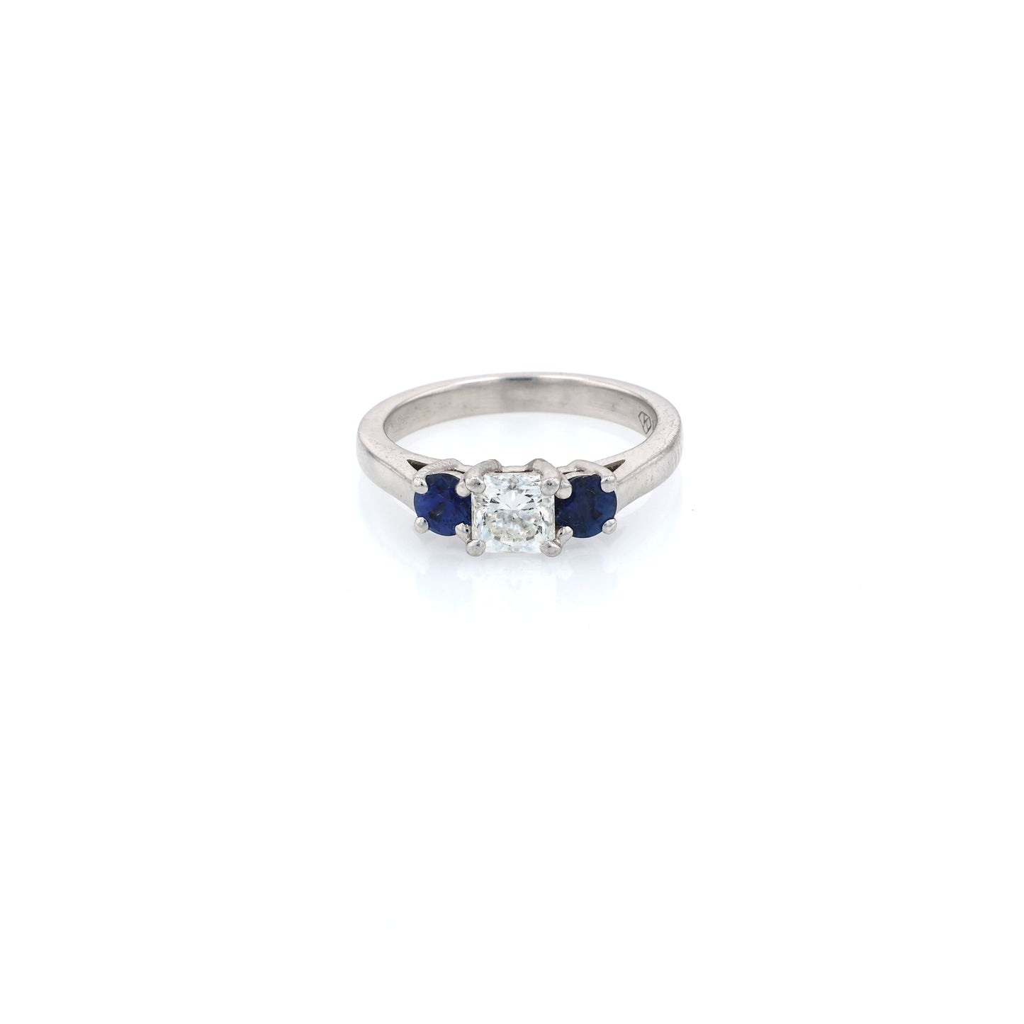 Estate 14k White Gold Basket Sapphire Three Across Ring
