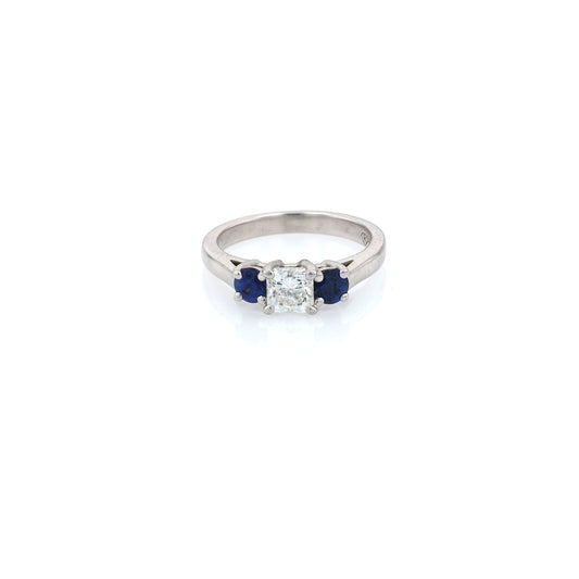 Estate 14k White Gold Basket Sapphire Three Across Ring