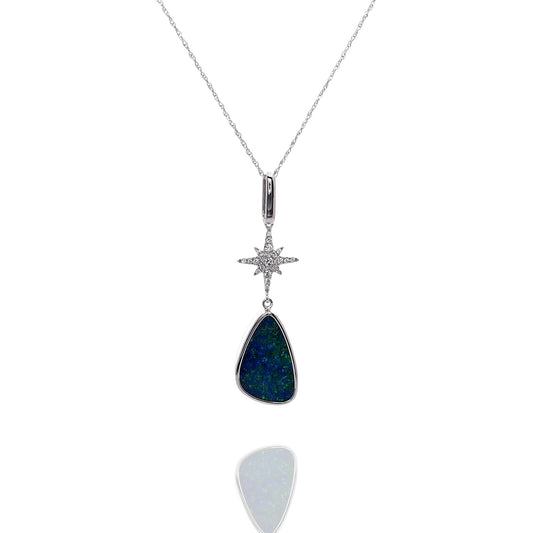 14k Gold Australian Opal and Diamond Star Pendant