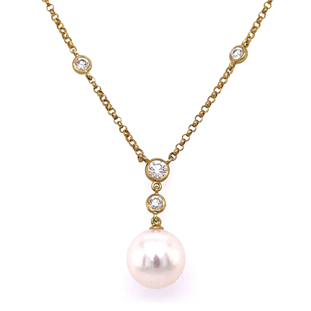 14k Pearl & Diamond Pendant Necklace