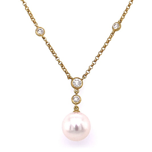 14k Pearl & Diamond Pendant Necklace