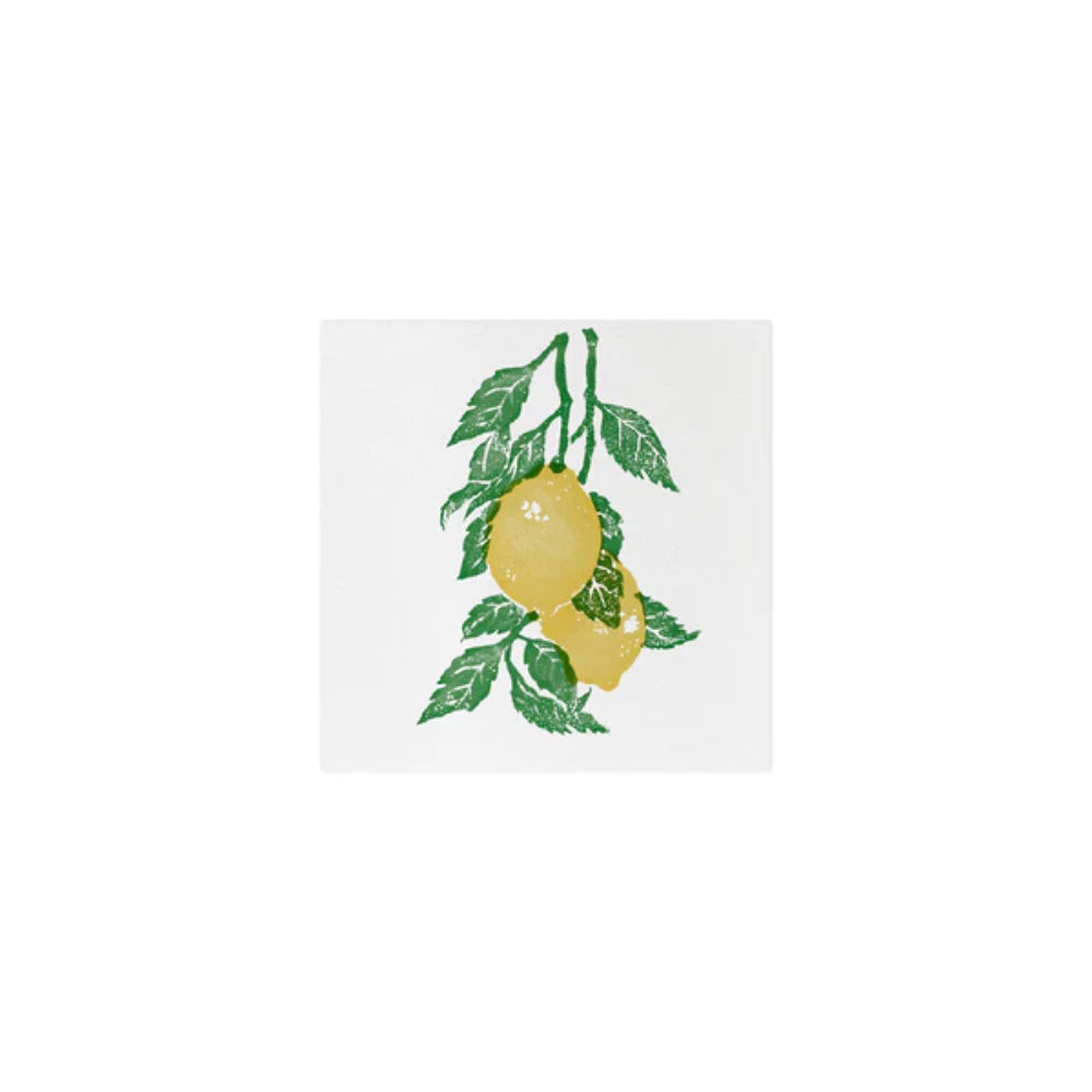 Stylized illustration of lemons with green leaves on a white napkin on a white  background. 