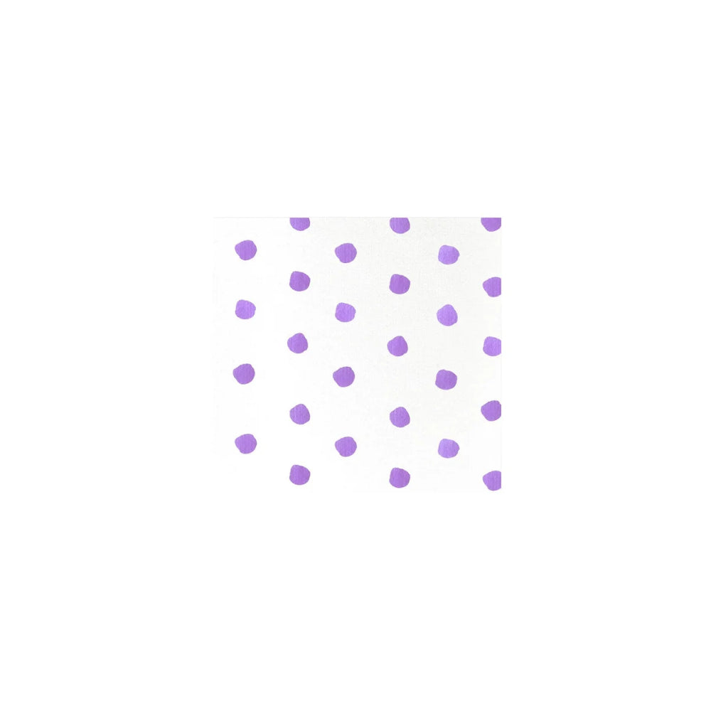 A Napkin with a repeating pattern of small, hand-drawn purple polka dots, centered on a solid white background.