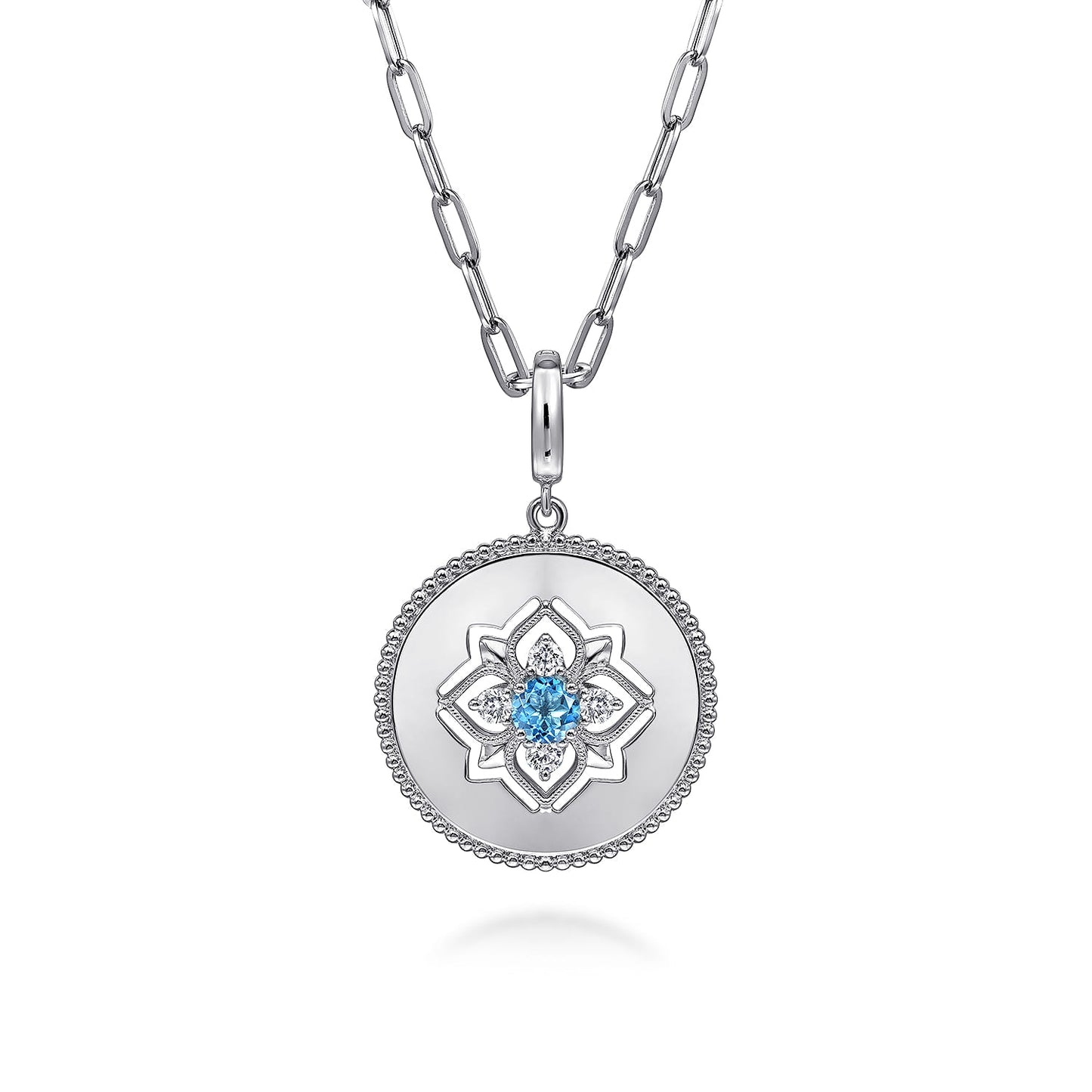 Gabriel & Co. Sterling Silver & 14k Yellow Bujukan Collection Blue Topaz & White Sapphire Medallion Pendant