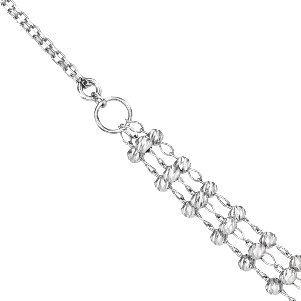 Platinum multi-strand bead station necklace on a white background