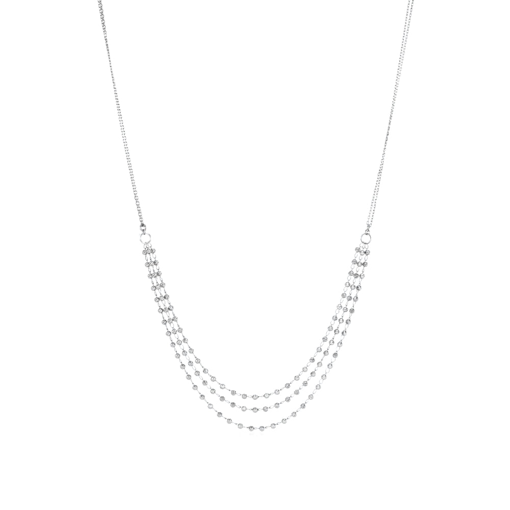 Platinum multi-strand bead station necklace on a white background