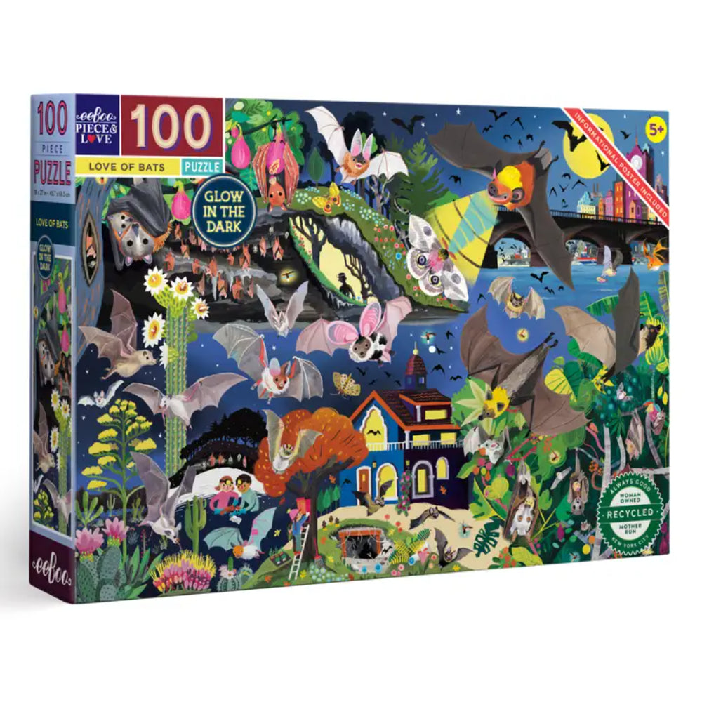 eeBoo Love of Bats 100 Piece Glow in the Dark Puzzle