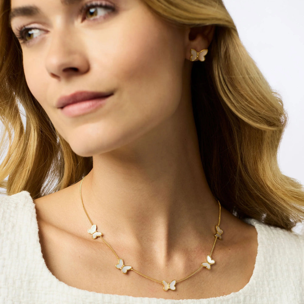 Julie Vos Papillon Delicate Station Necklace - Mother of Pearl