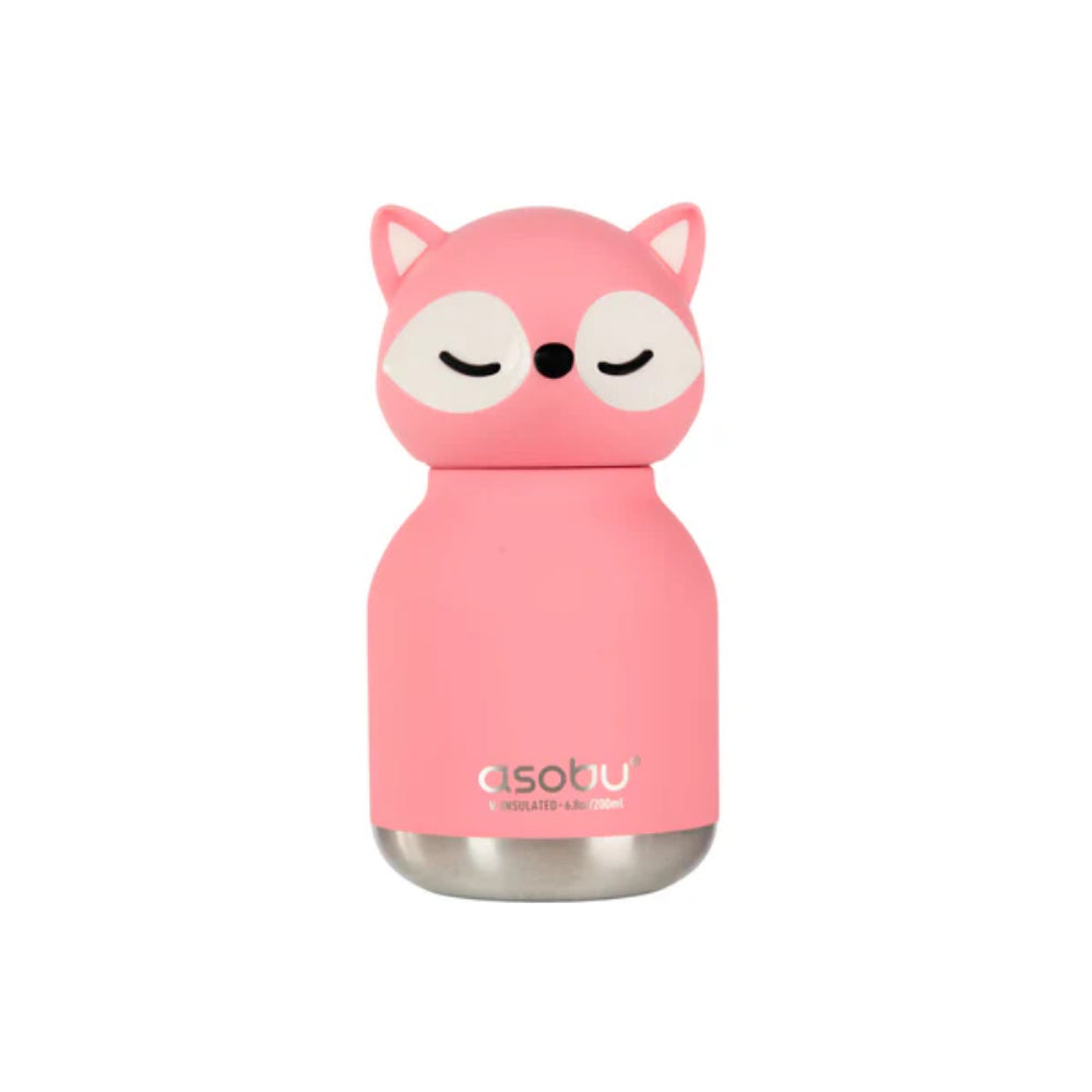 Pink fox-shaped bottle with 'asobu' branding on a white background