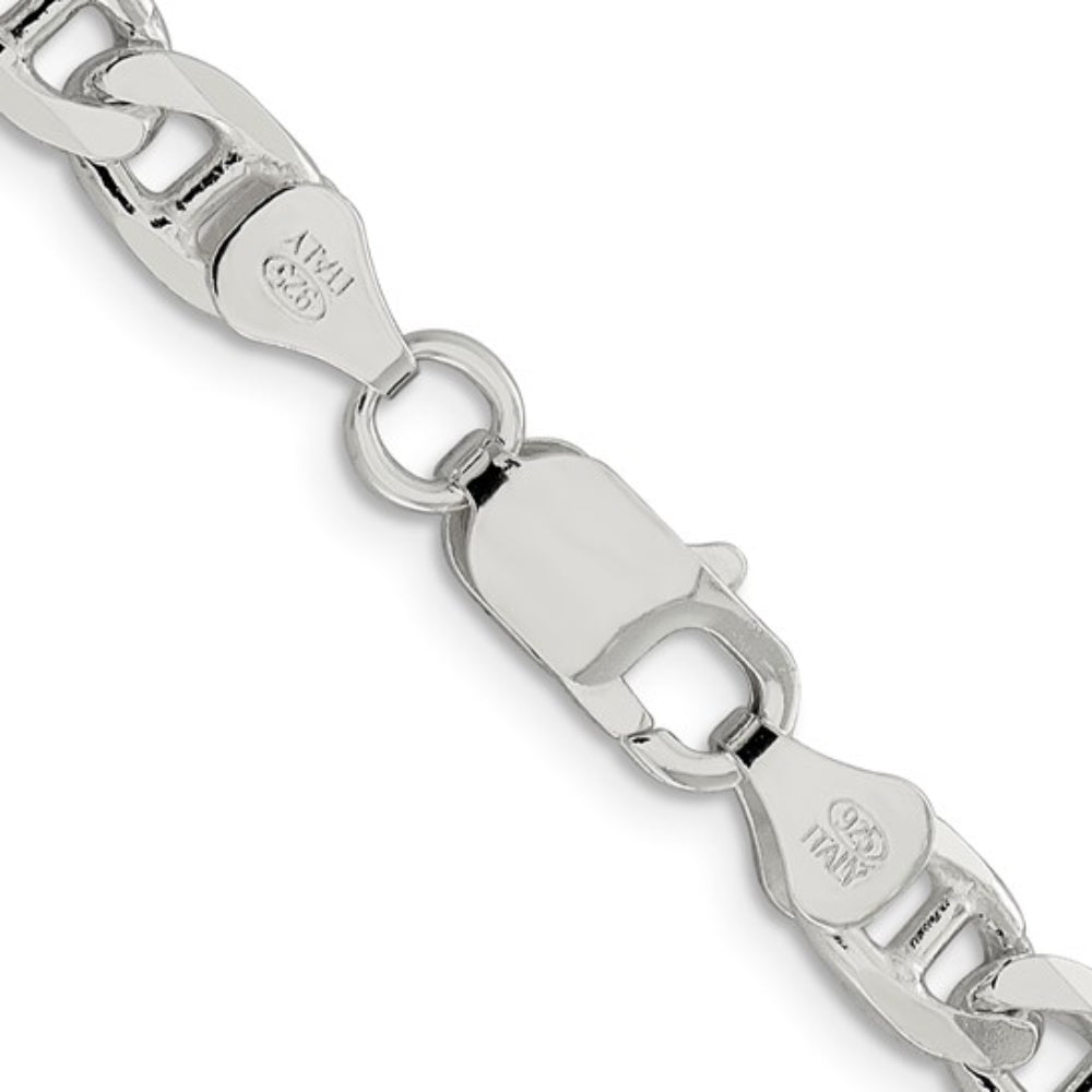 Sterling Silver 6.5mm Flat Cuban Anchor Chain, 22"