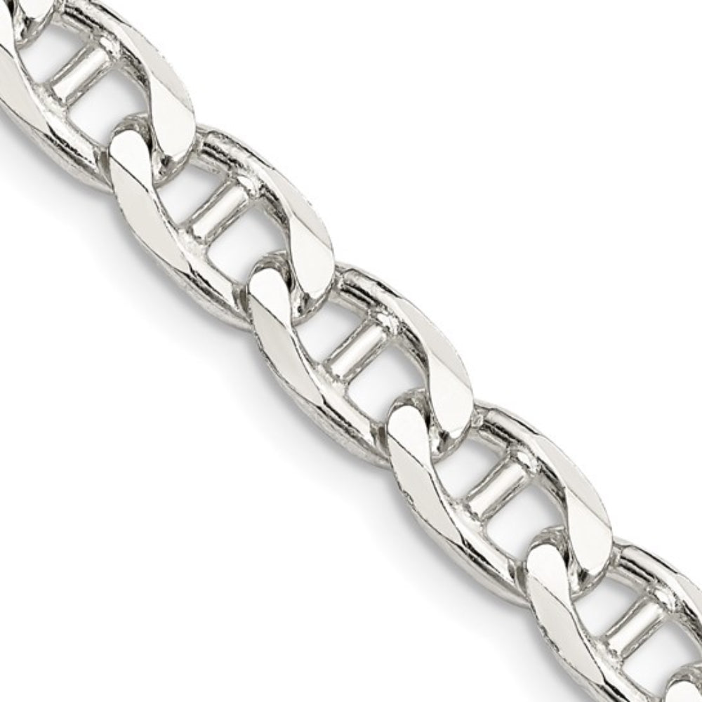 Sterling Silver 6.5mm Flat Cuban Anchor Chain, 22"