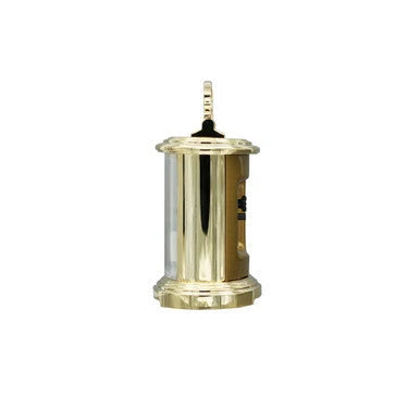 Gold-colored cylindrical object on a white background