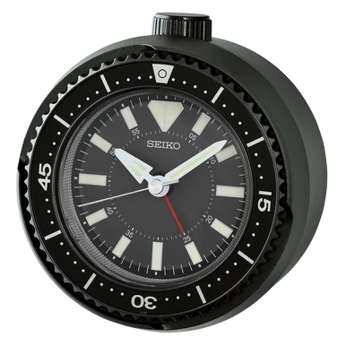 Black Seiko watch with a black face on a white background