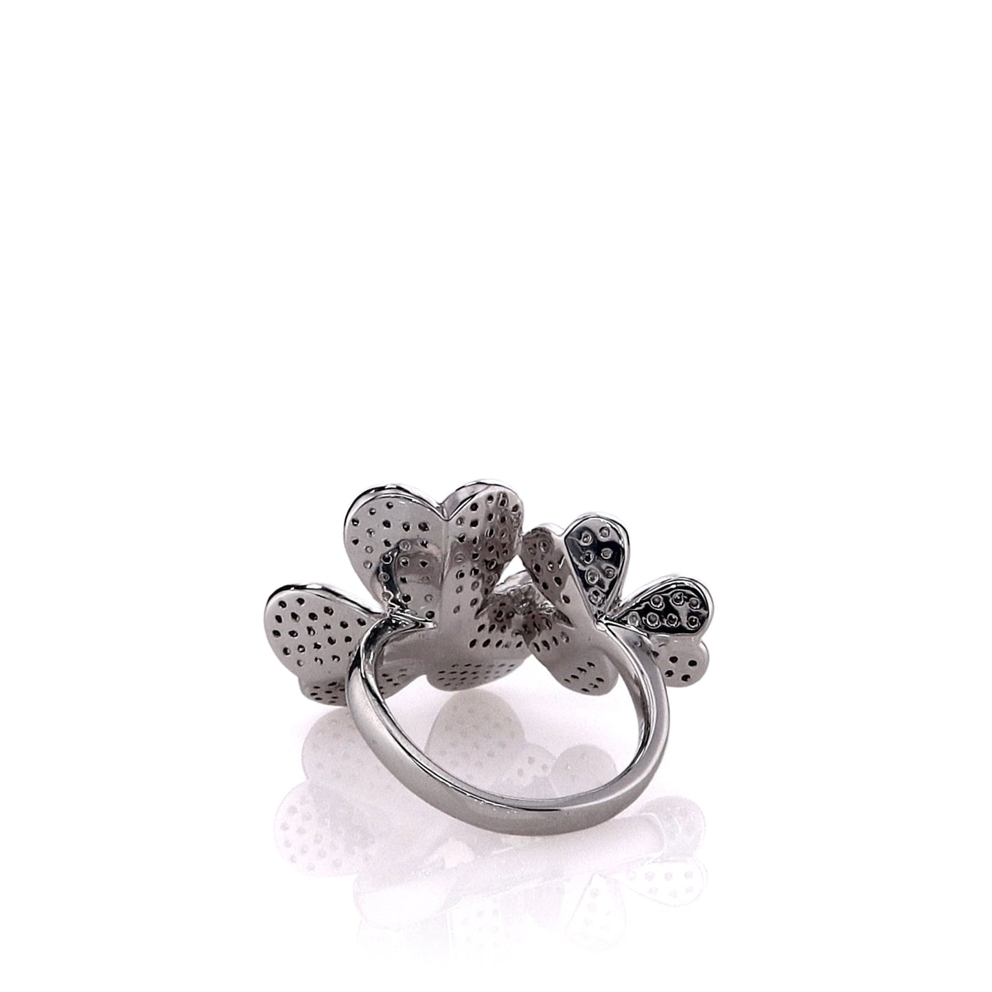 14k White Gold Double Flower Design Diamond Ring