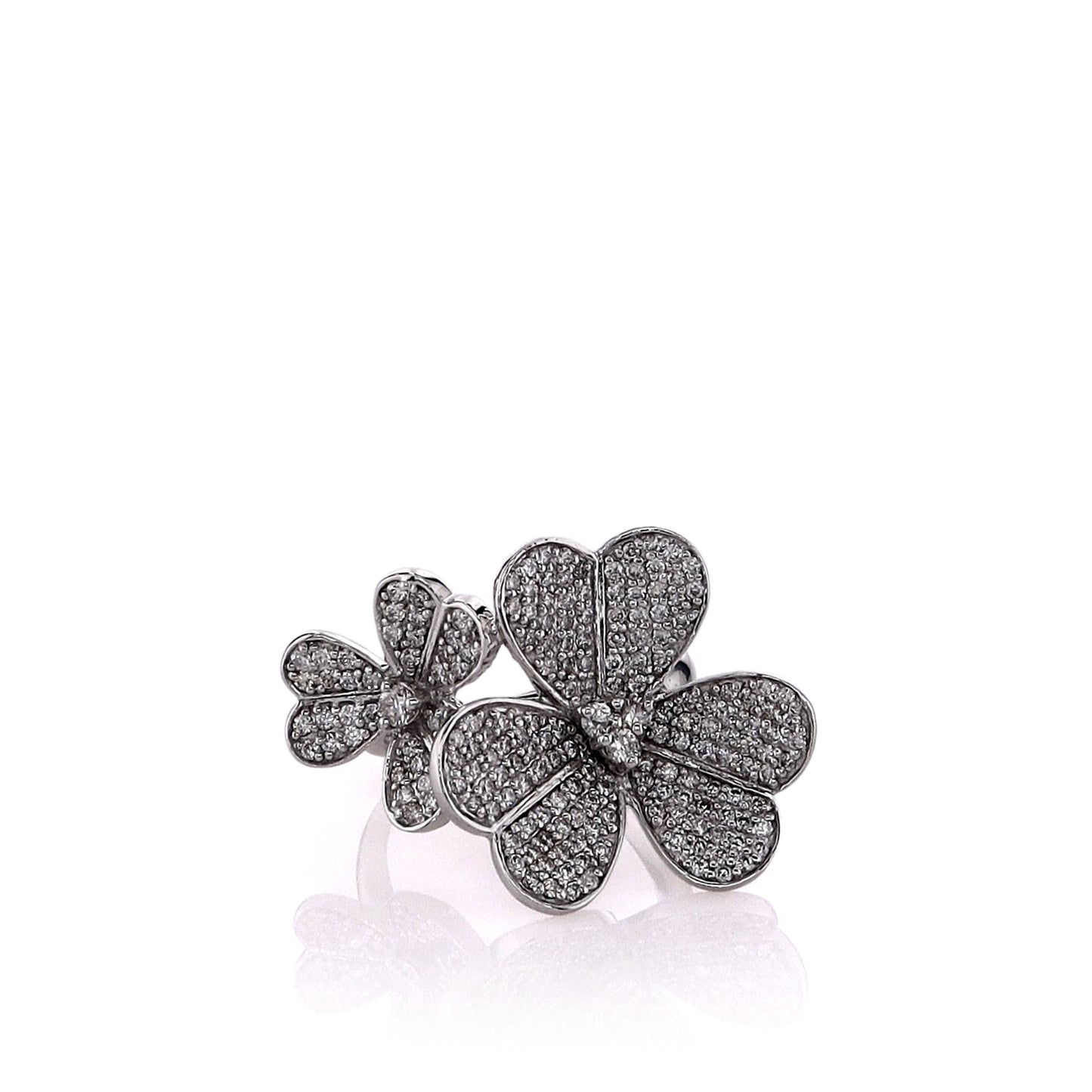 14k White Gold Double Flower Design Diamond Ring