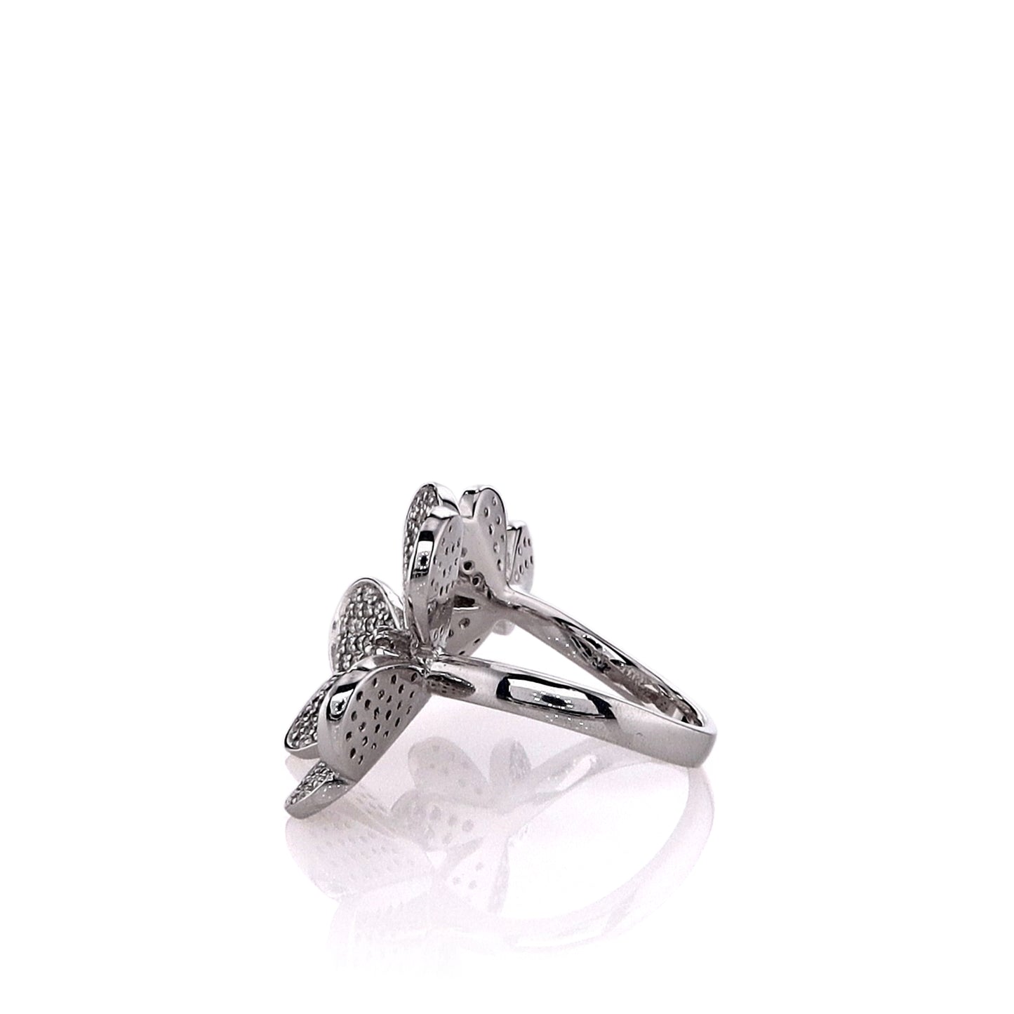 14k White Gold Double Flower Design Diamond Ring