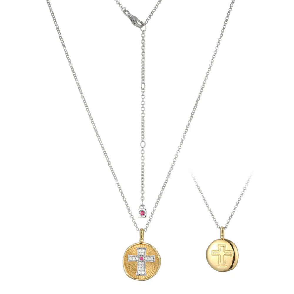 Elle Bohemian Cross Ruby Reversible Pendant Necklace