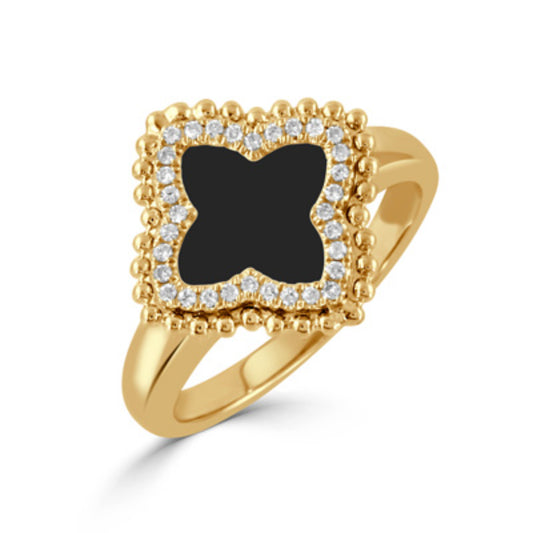 18k Gold Clover Onyx Ring