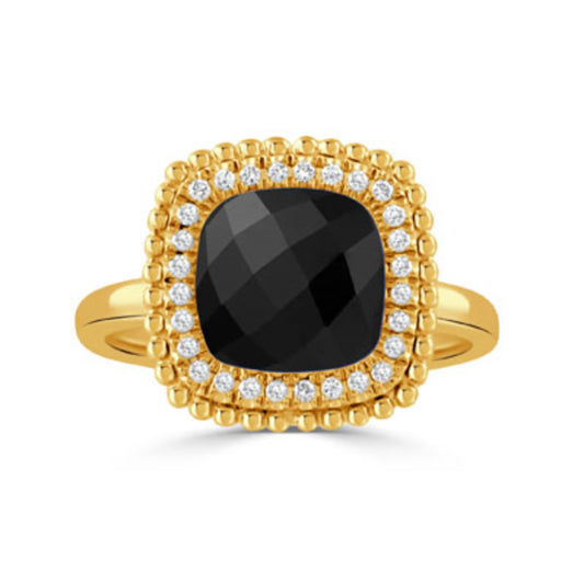 Doves 18k Gold Onyx and Diamond Ring
