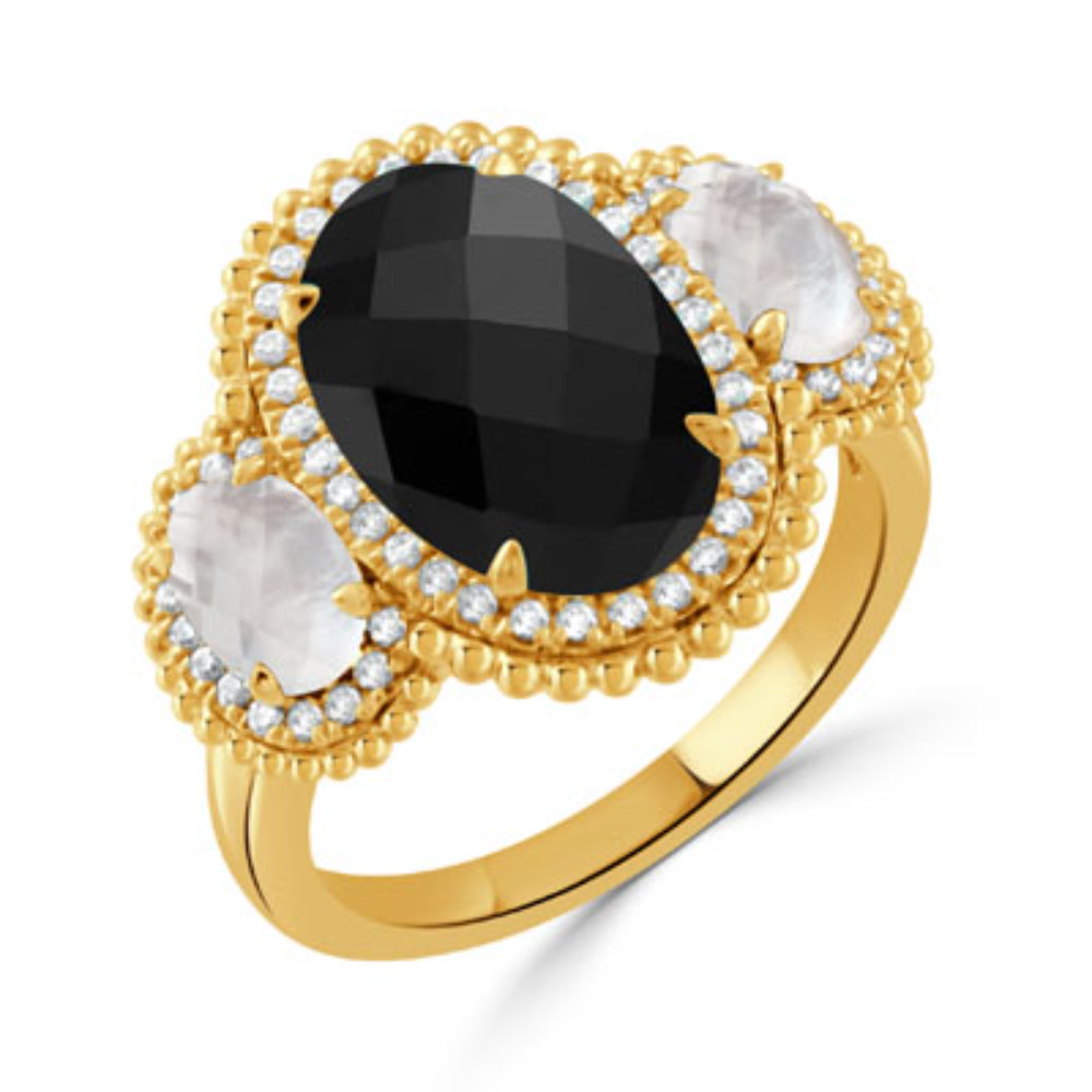 18k Gold Onyx and Mother of Pearl Ring