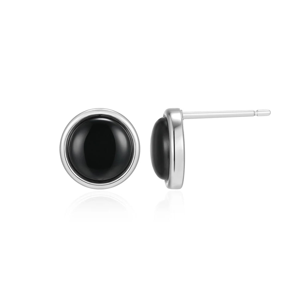 Elle Lustre Button Black Agate Stud Earrings