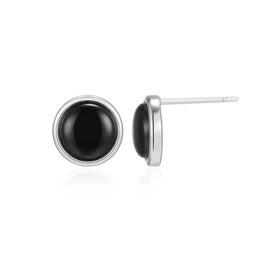 Elle Lustre Button Black Agate Stud Earrings