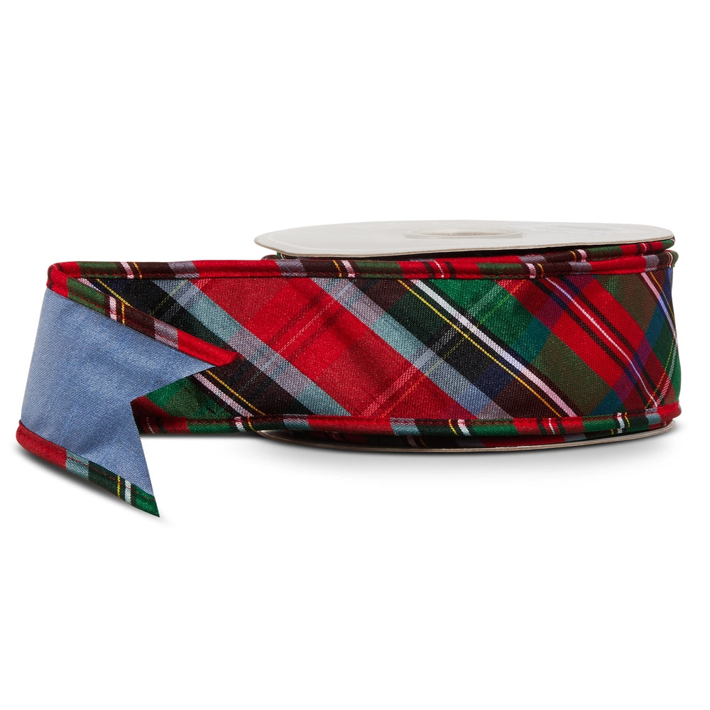 Plaid ribbon with a blue accent on a white background